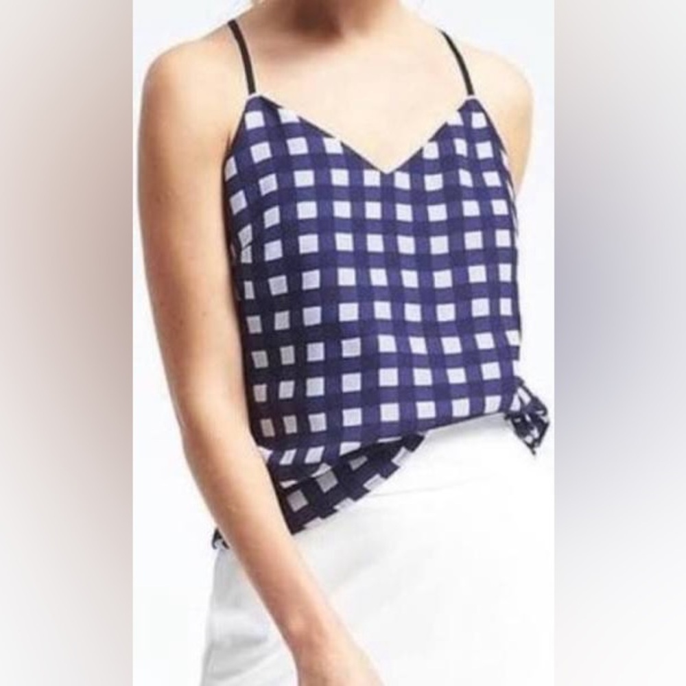 Banana Republic Navy and White Gingham Racerback Tank - Size MP